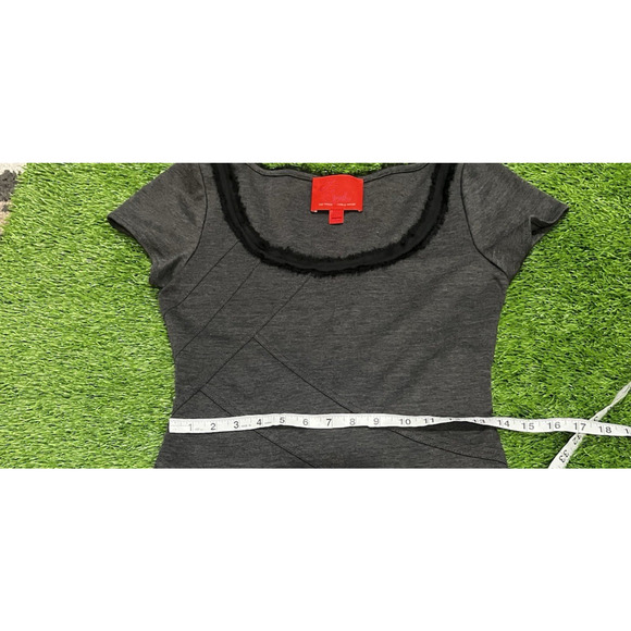 Z Spoke Zac Posen Mini Dress Bodycon Gray Jersey Stretch Fringe Witchy Goth SZ4 - Picture 10 of 10